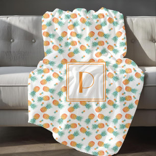 Modern Monogram Pineapple Fruit Pattern Sherpa Blanket
