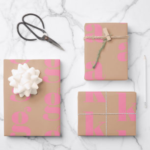 Modern monogram pink beige custom initial letter wrapping paper sheet