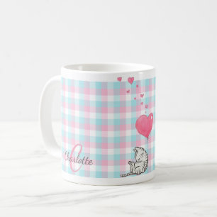 Modern Monogram Pink Blue Sleepy Cat Coffee Mug