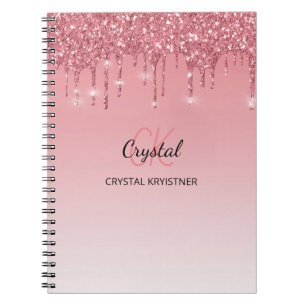 Modern Monogram Pink Dripping Glitter  Notebook