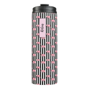 Modern Monogram Pink Elephants Pattern Strips Thermal Tumbler