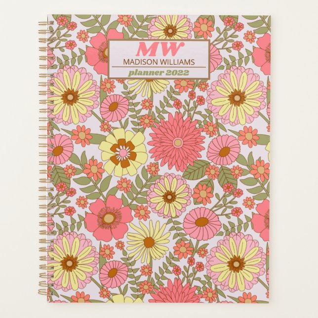 Modern Monogram Pink Floral Pattern 2022 Planner (Front)