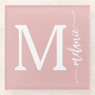 Modern Monogram Pink Glass Coaster