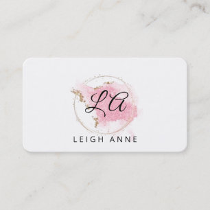 Modern Monogram Pink Gold Watercolor Minimalist Business Card