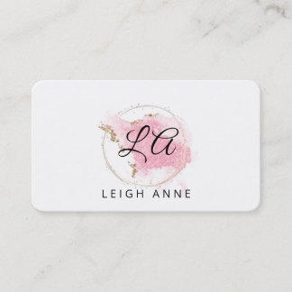Modern Monogram Pink Gold Watercolor Minimalist Business Card