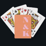 Modern Monogram Pink Orange Custom Wedding Favour Playing Cards<br><div class="desc">Add a stylish and personal touch to your game nights with these modern custom playing cards. Featuring bold serif initials in soft pink against a soft orange background, this chic design is perfect for couples, families, or anyone who loves a sophisticated aesthetic. Whether for poker nights, a fun party gift,...</div>