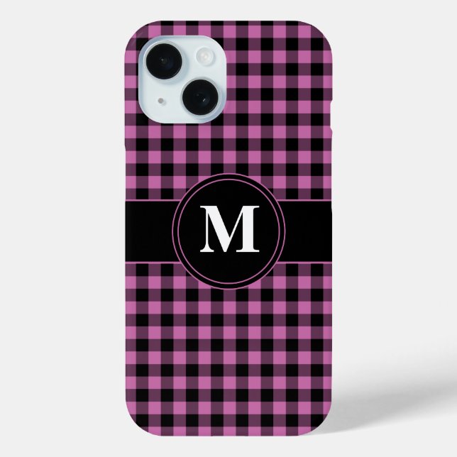 Modern Monogram Pink Plaid Pattern Case-Mate iPhone Case (Back)