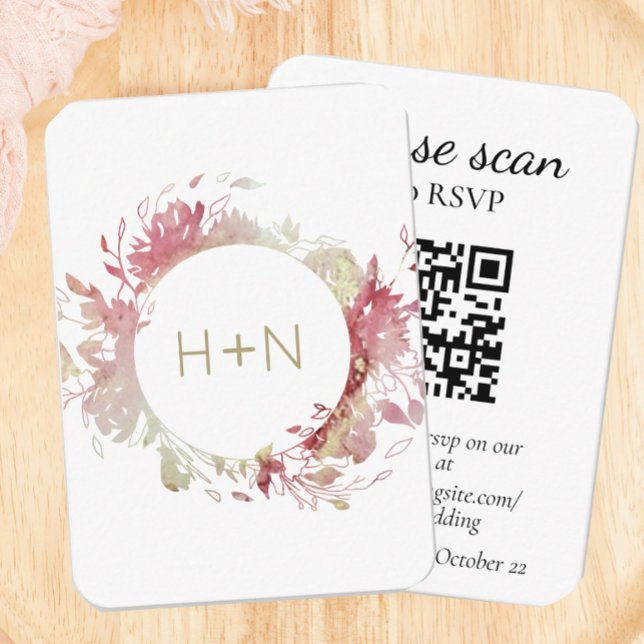 Modern Monogram Pink RSVP with QR Code   Enclosure Card (Creator Uploaded)