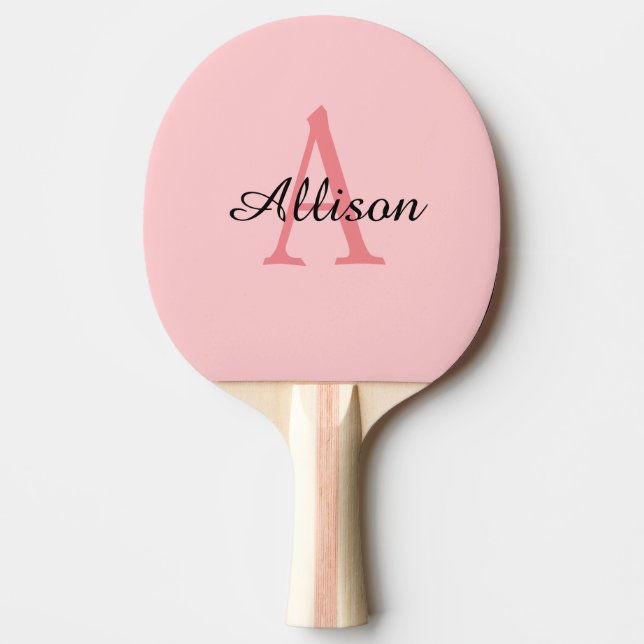 Modern Monogram Pink Script Name Personalised Ping Pong Paddle (Front)