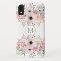 Modern Monogram Pink Watercolor Floral