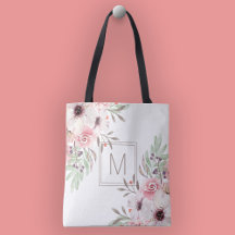 Modern Monogram Pink Watercolor Floral