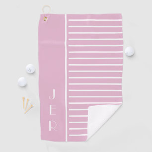 Modern Monogram Pink White Stripes Golf  Golf Towel