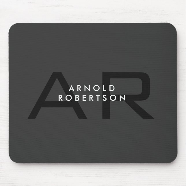Modern Monogram Plain Grey Trendy Add Name Mouse Pad (Front)