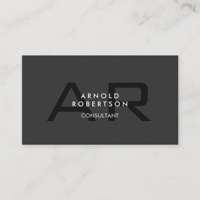 Modern Monogram Plain Grey Trendy Business Card (Front)