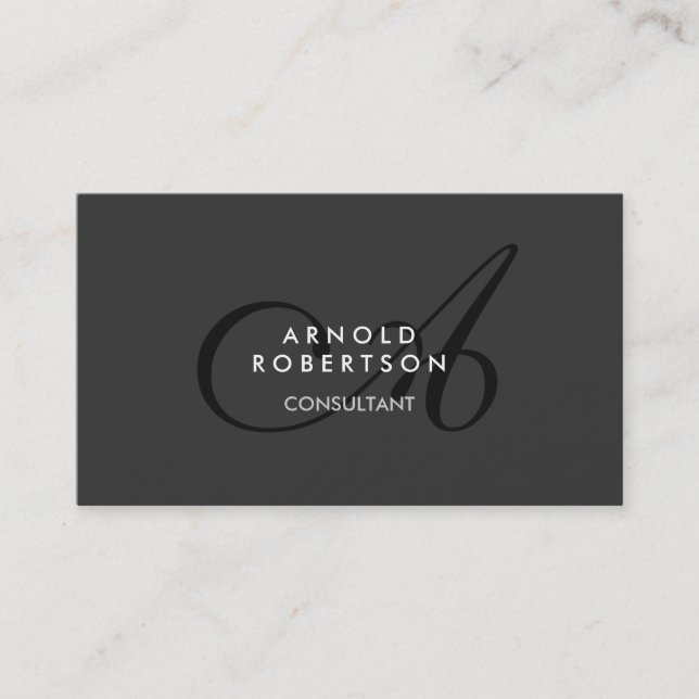 Modern Monogram Plain Grey Trendy Business Card (Front)