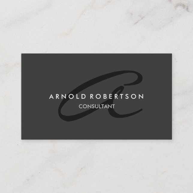 Modern Monogram Plain Grey Trendy Business Card (Front)