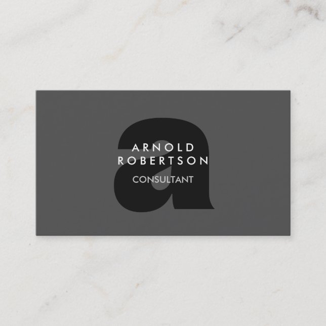 Modern Monogram Plain Grey Trendy Business Card (Front)
