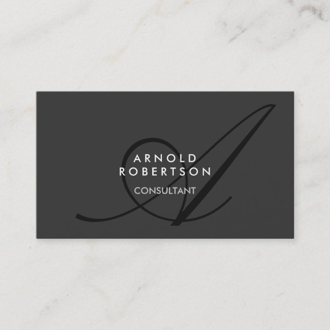 Modern Monogram Plain Grey Trendy Business Card (Front)