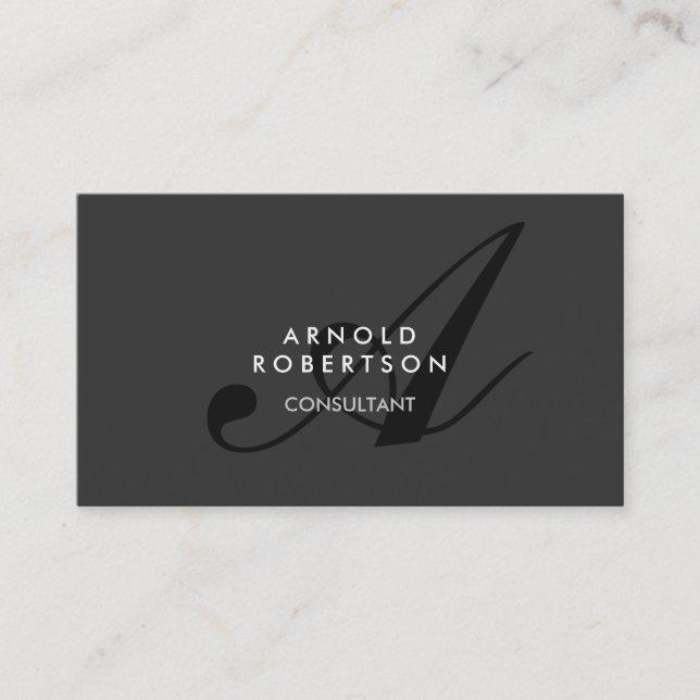 Modern Monogram Plain Grey Trendy Business Card (Front)