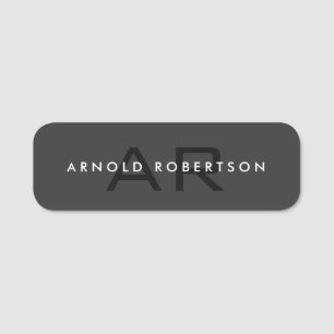 Modern Monogram Plain Grey Trendy Name Tag