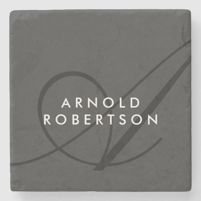 Modern Monogram Plain Grey Trendy Stone Coaster (Front)