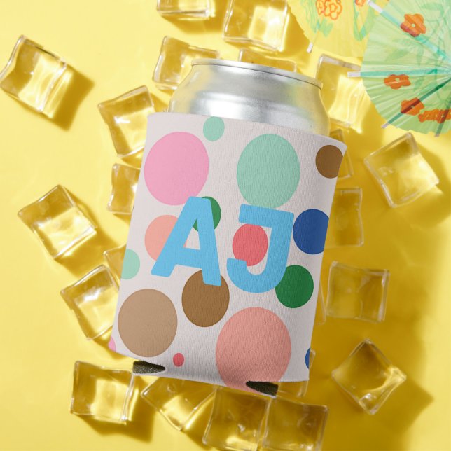 Modern Monogram Polka Dot Can Cooler (In Situ Summer)