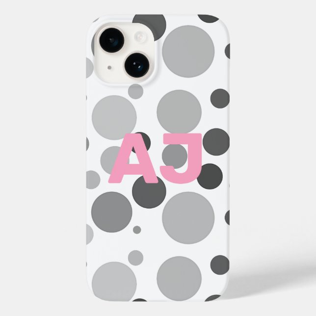 Modern Monogram Polka Dot Grey Pink Case-Mate iPhone Case (Back)