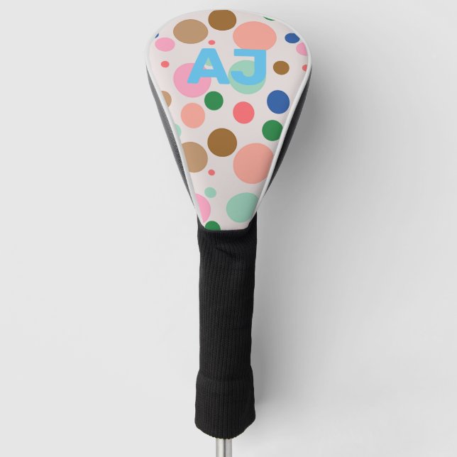 Modern Monogram Polka Dot Pattern Golf Head Cover (Front)