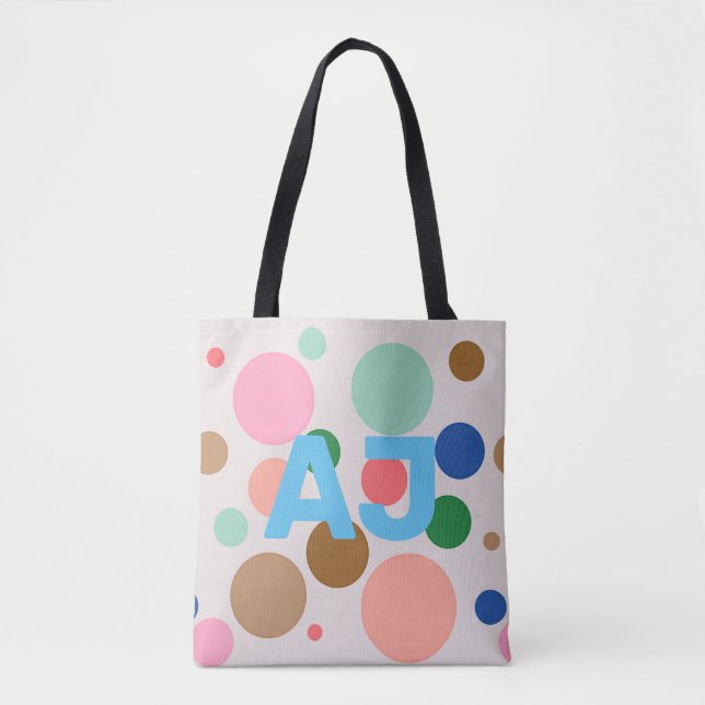Modern Monogram Polka Dot Tote Bag (Front)