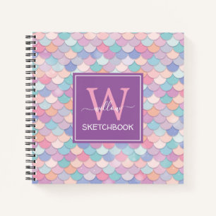 Modern Monogram Pretty Mermaid Purple Sketchbook Notebook