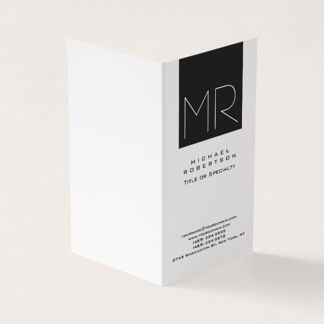 Modern Monogram Professional Black & White Business Card (Outside)