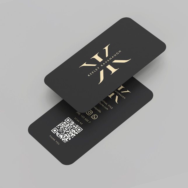 Modern Monogram Professional Logo K Black Gold Business Card (Modern Monogram Professional Logo K Black Gold Initials elegant QR code Business Card
)
