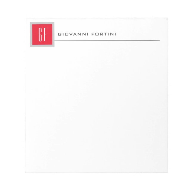 Modern Monogram Professional Minimalist Red White Notepad (Front)