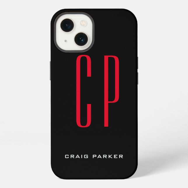 Modern Monogram Professional Plain Black Red iPhone Case (Back)