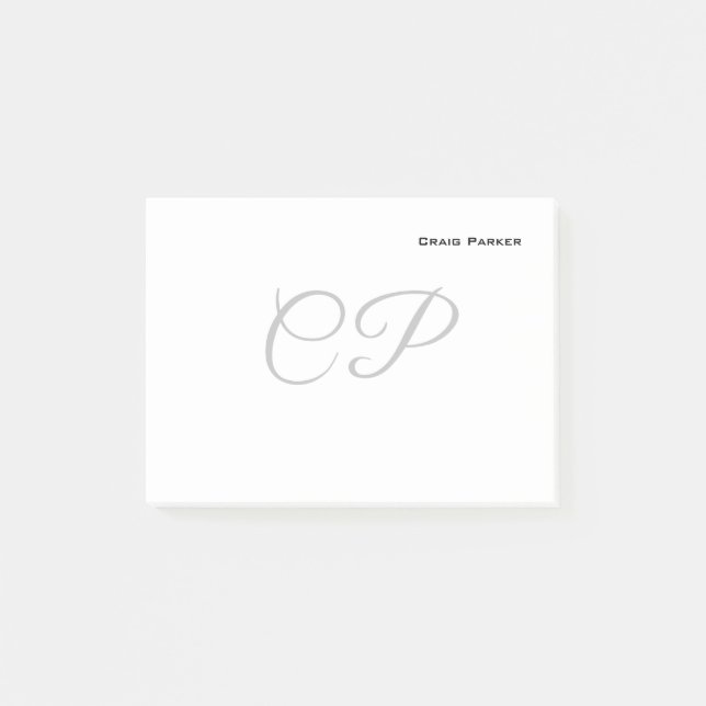 Modern Monogram Professional Plain Minimalist Post-it Notes (Front)