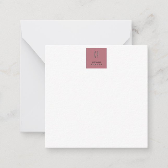 Modern Monogram Professional Plain Rose Gold White Card (Front)