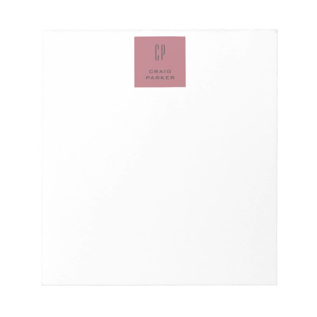 Modern Monogram Professional Plain Rose Gold White Notepad (Front)