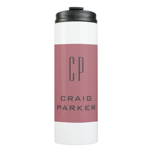 Modern Monogram Professional Plain Rose Gold White Thermal Tumbler (Front)