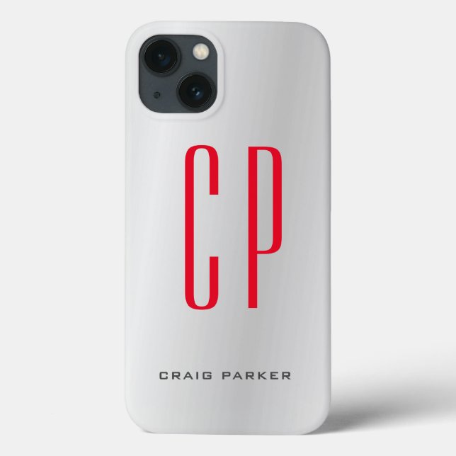 Modern Monogram Professional Plain Silver Grey Red Case-Mate iPhone Case (Back)