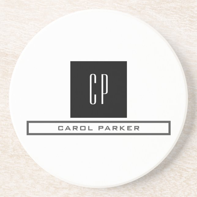Modern Monogram Professional Plain Simple Name Coaster (Front)