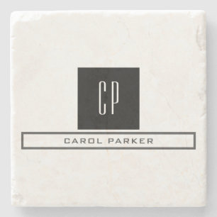 Modern Monogram Professional Plain Simple Name Stone Coaster
