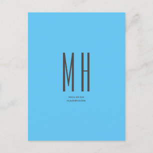 Modern Monogram Professional Plain Simple Sky Blue Postcard