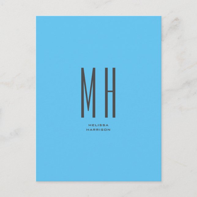 Modern Monogram Professional Plain Simple Sky Blue Postcard (Front)