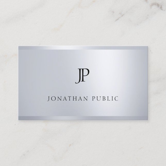 Modern Monogram Professional Silver Template Business Card (Front)