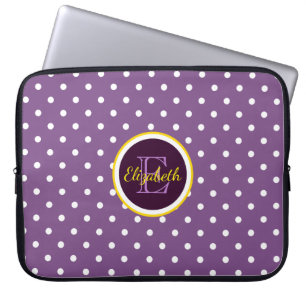 Modern Monogram Purple Polka Dots Laptop Sleeve