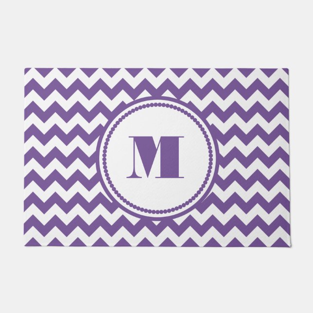 Modern Monogram Purple Stripes Doormat (Front)