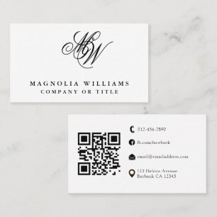 Modern Monogram QR Code Minimalist Business Business Card