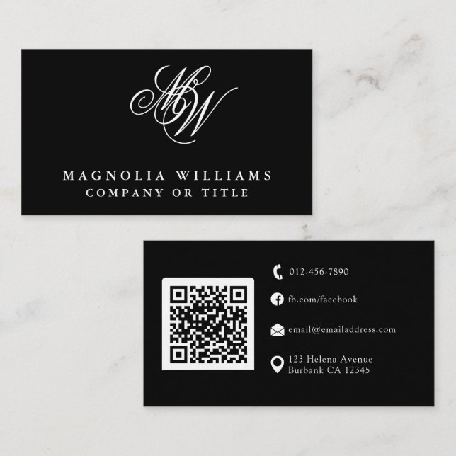 Modern Monogram QR Code Minimalist Business Card (Front/Back)