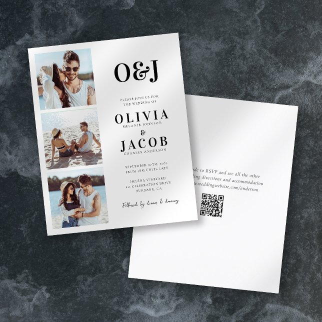 Modern Monogram QR Code Photo Wedding Invitation (Creator Uploaded)