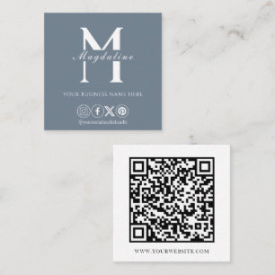 Modern Monogram QR Code Slate  Square Business Card